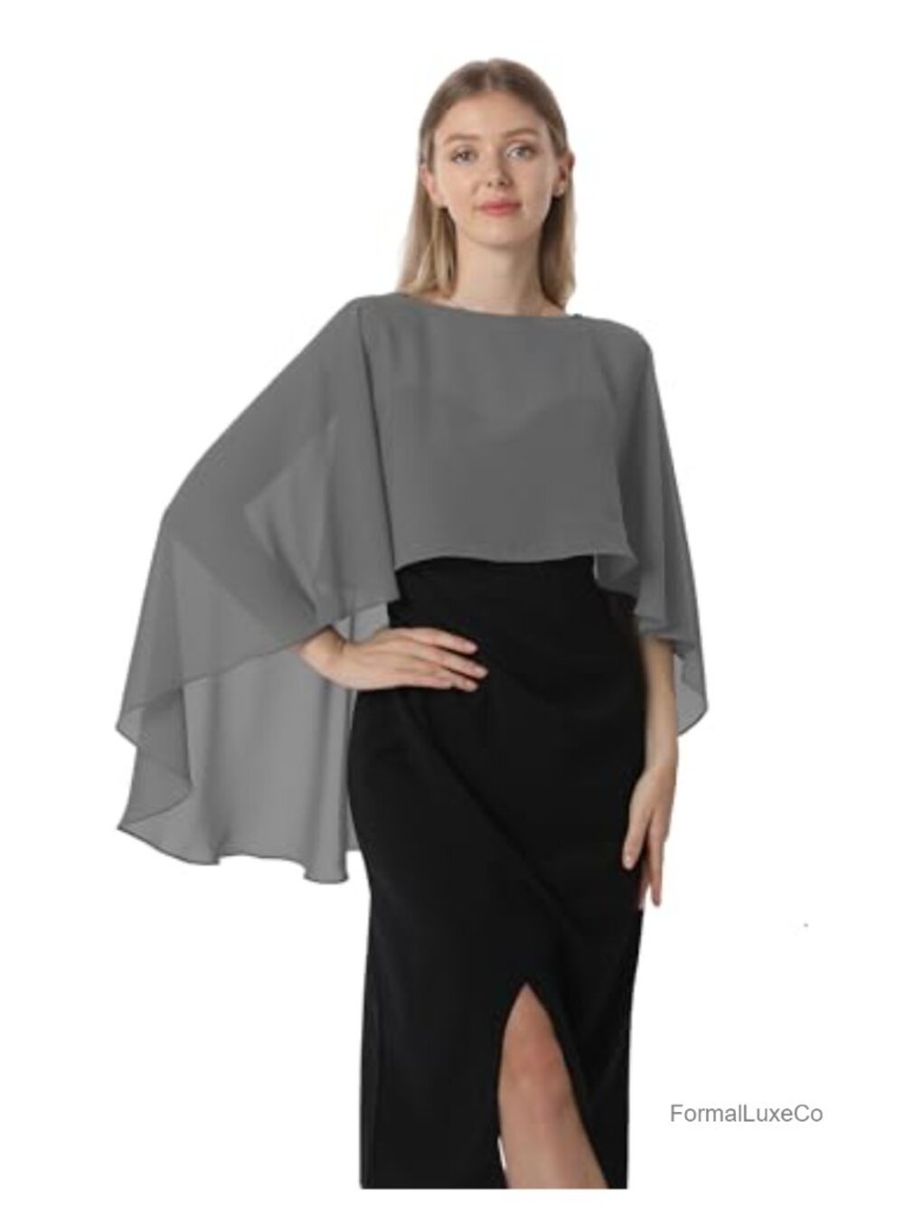 Sheer Chiffon Shawl Wrap Capelet for Evening Dress